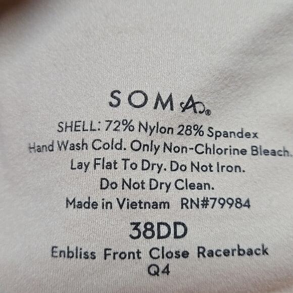 Soma Enbliss Front Close Racerback Bra Beige Size 38DD - Picture 4 of 4